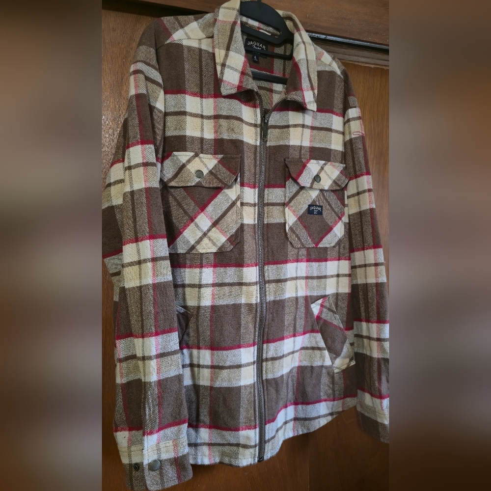 Brixton Fender Jaguar Men's Brown and Red Plaid Shirt Jacket